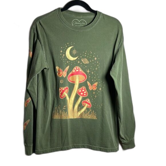 Obsessive Love Mushroom Butterfly Olive Green Long Sleeve Size Medium - Picture 1 of 11